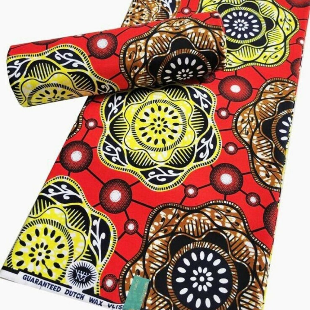 Red/Yelllow Ankara African Print Fabric|100% Wax Cotton Fabric- Floral Print
